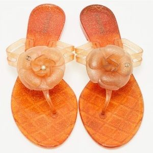 Chanel Cc logo camelia pearl jelly sandals